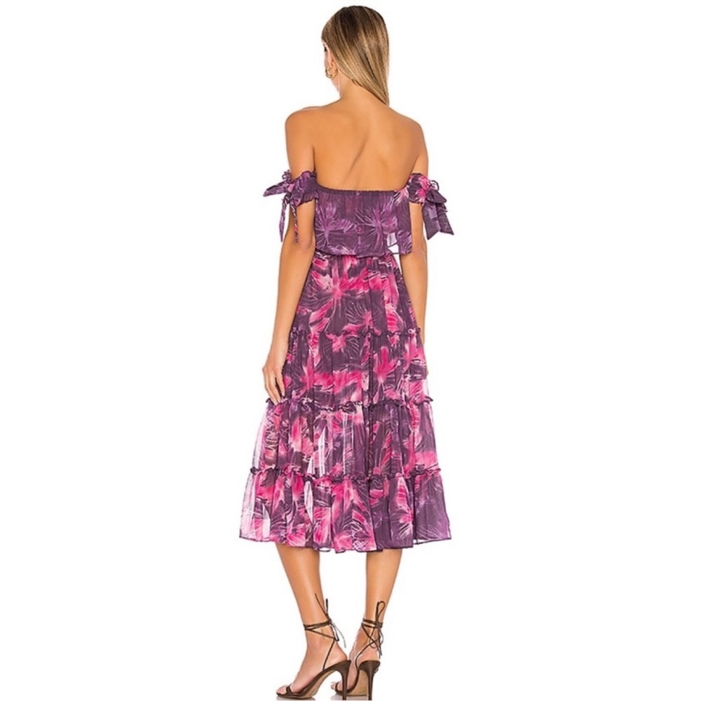 MISA Los Angeles Micaela Dress in Purple Pink Floral Off The Shoulder Ruffle - Picture 3 of 12